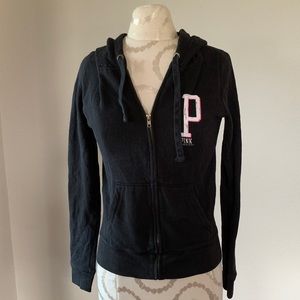 Pink brand black zip up hoodie.